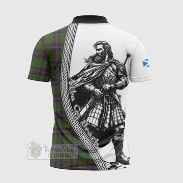 Cochrane Tartan Clan Crest Zipper Polo Shirt with Highlander Warrior Celtic Style