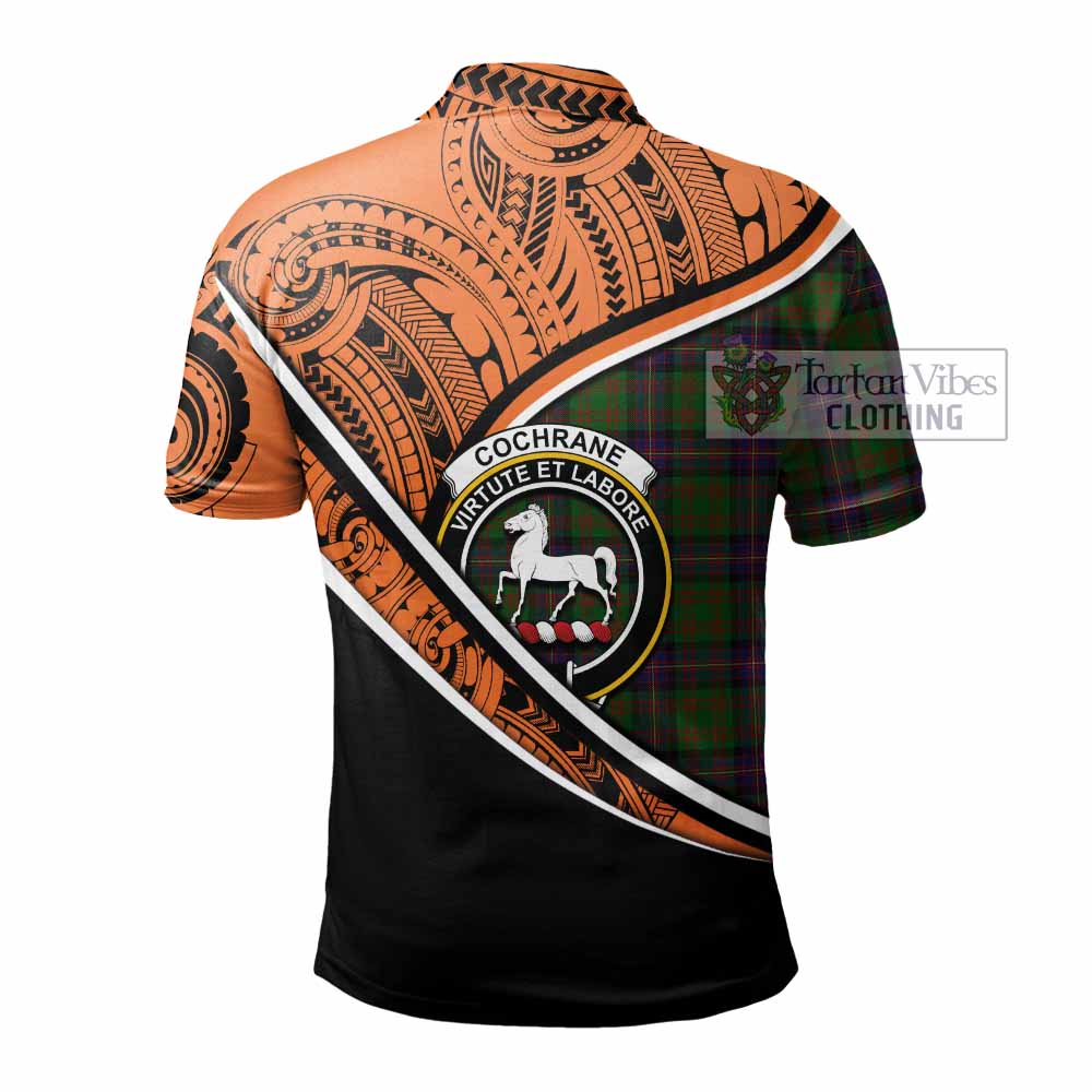 Tartan Vibes Clothing Cochrane Crest Tartan Polo Shirt with Maori Tattoo Style - Orange Version