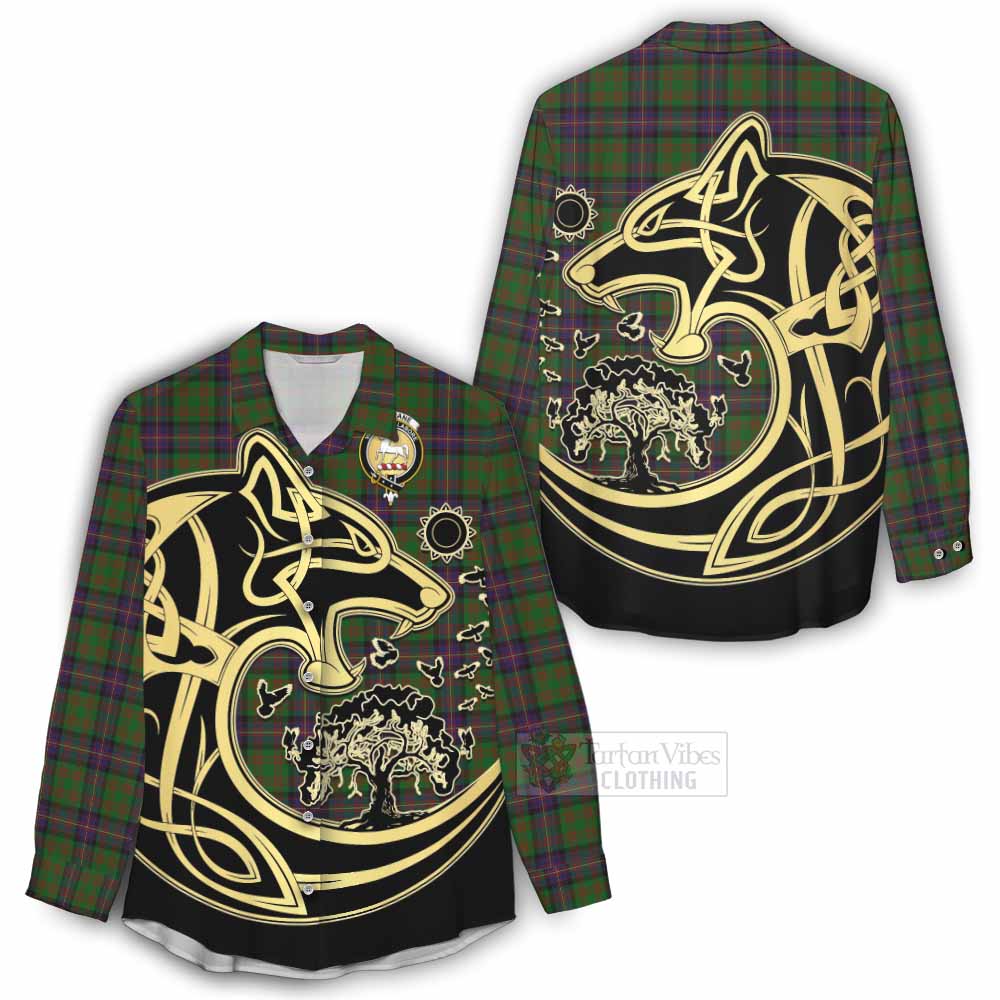 Tartan Vibes Clothing Cochrane Tartan Women's Casual Shirt with Family Crest Celtic Wolf Style