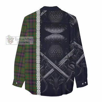 Cochrane Tartan Women's Casual Shirt with Family Crest Cross Sword Thistle Celtic Vibes