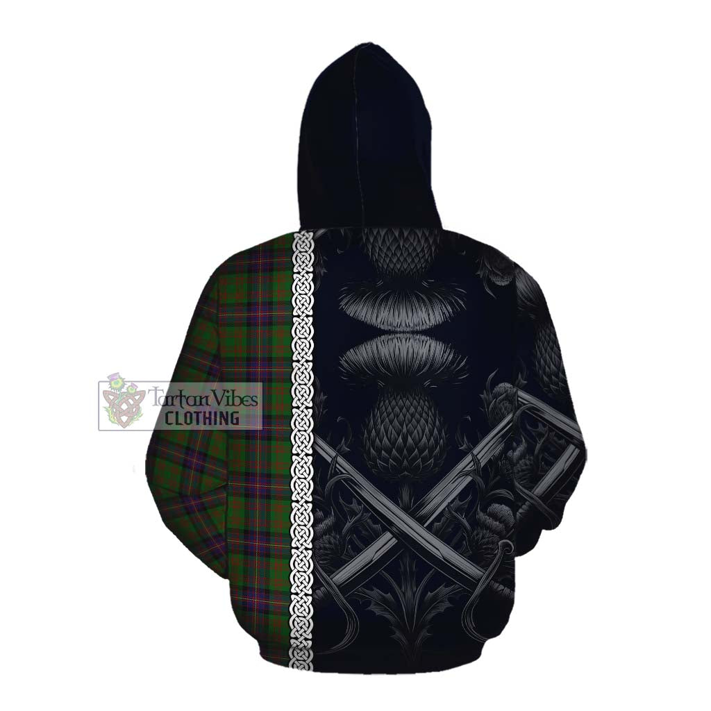 Tartan Vibes Clothing Cochrane Tartan Cotton Hoodie with Family Crest Cross Sword Thistle Celtic Vibes