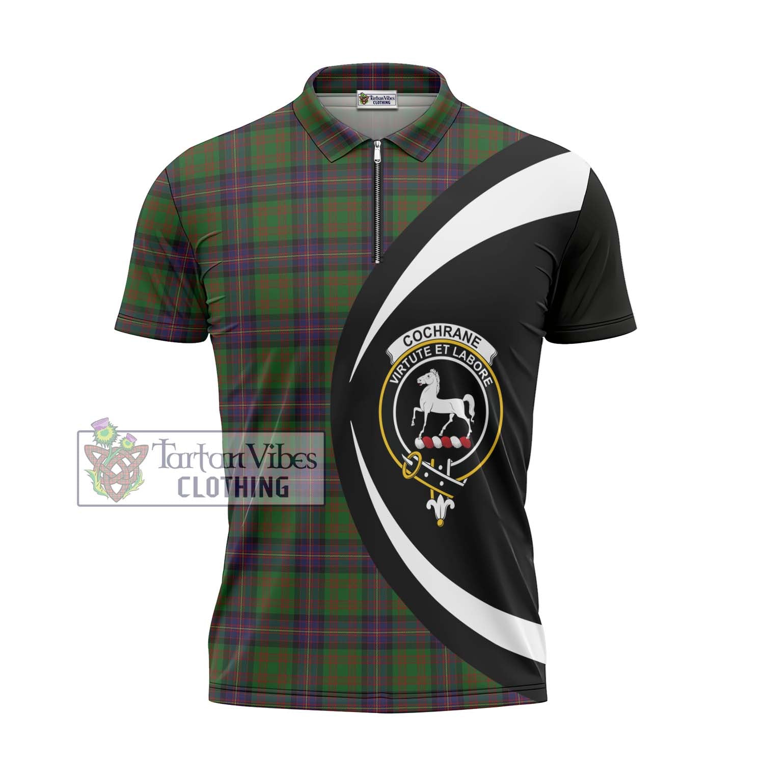 Tartan Vibes Clothing Cochrane Tartan Zipper Polo Shirt with Family Crest Circle Style