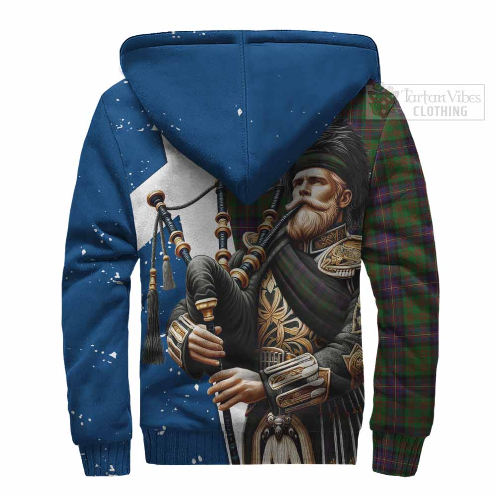 Tartan Vibes Clothing Cochrane Tartan Sherpa Hoodie with Family Crest Scottish Bagpiper Vibes