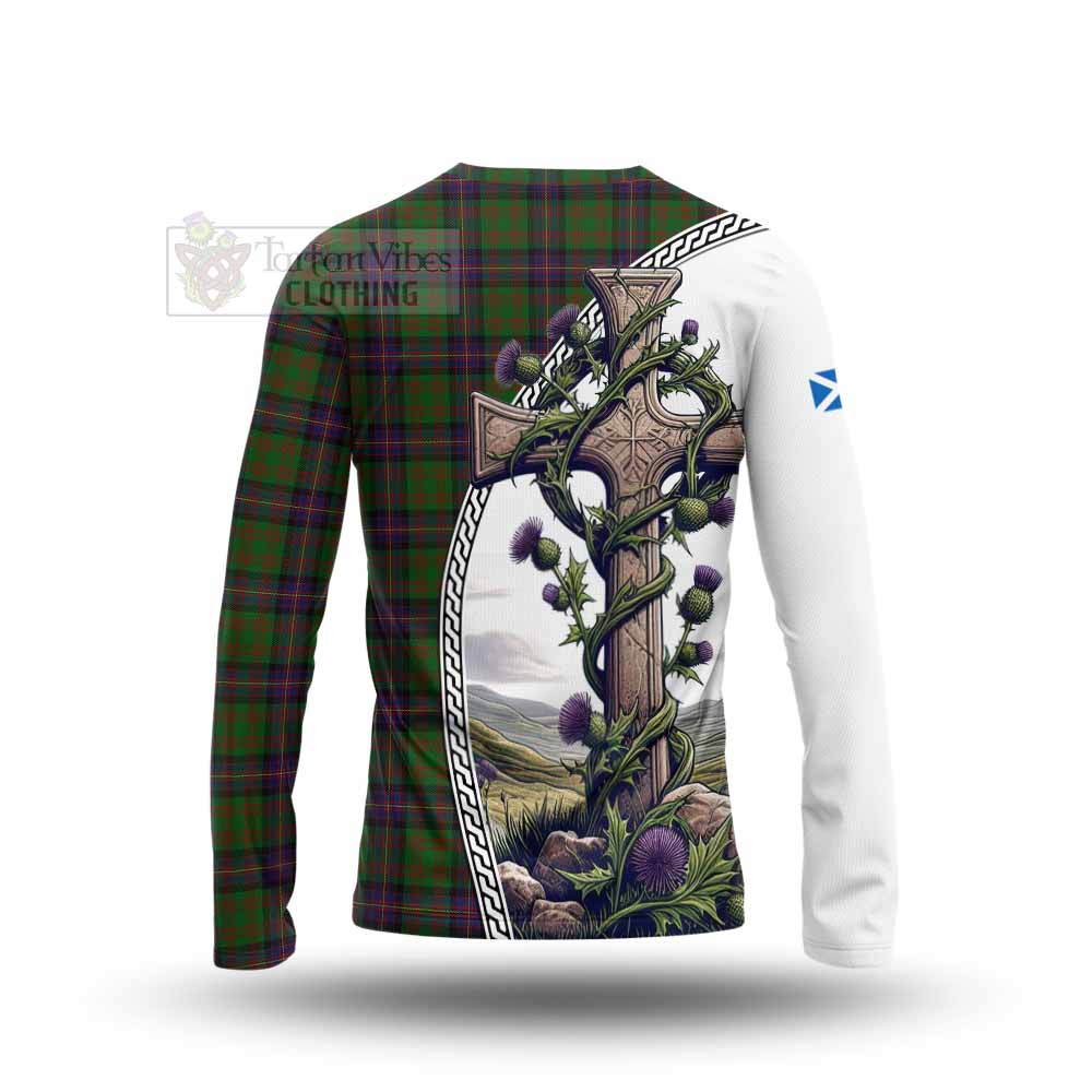 Tartan Vibes Clothing Cochrane Tartan Long Sleeve T-Shirt with Family Crest and St. Andrew's Cross Accented by Thistle Vines