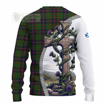 Cochrane Tartan Knitted Sweater with Family Crest and St. Andrew's Cross Accented by Thistle Vines - Tartan Vibes Clothing