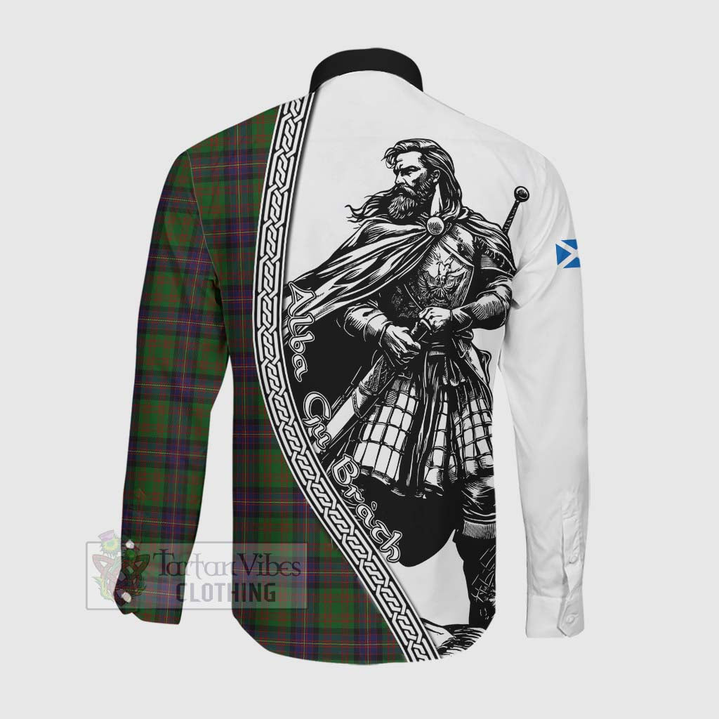 Tartan Vibes Clothing Cochrane Tartan Clan Crest Long Sleeve Button Shirt with Highlander Warrior Celtic Style