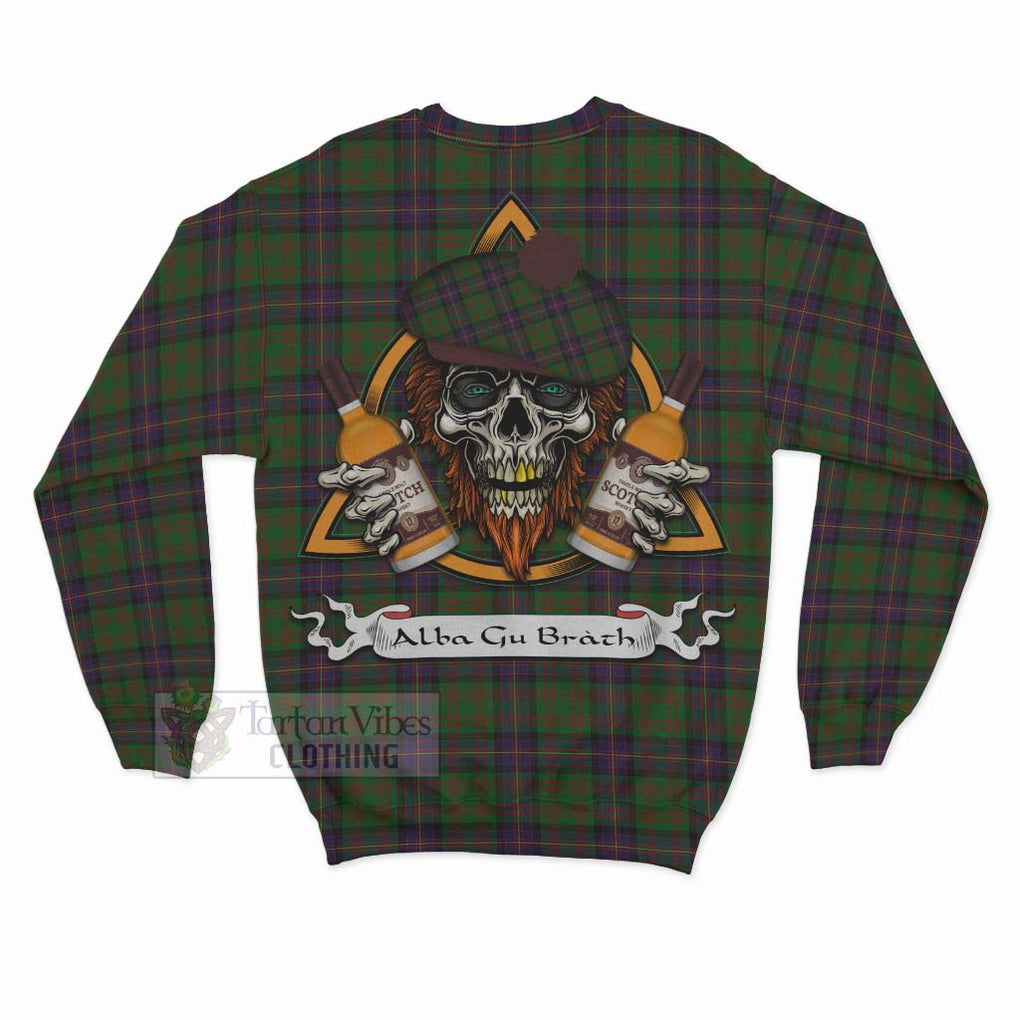 Tartan Vibes Clothing Cochrane Tartan Sweatshirt with Family Crest and Bearded Skull Holding Bottles of Whiskey