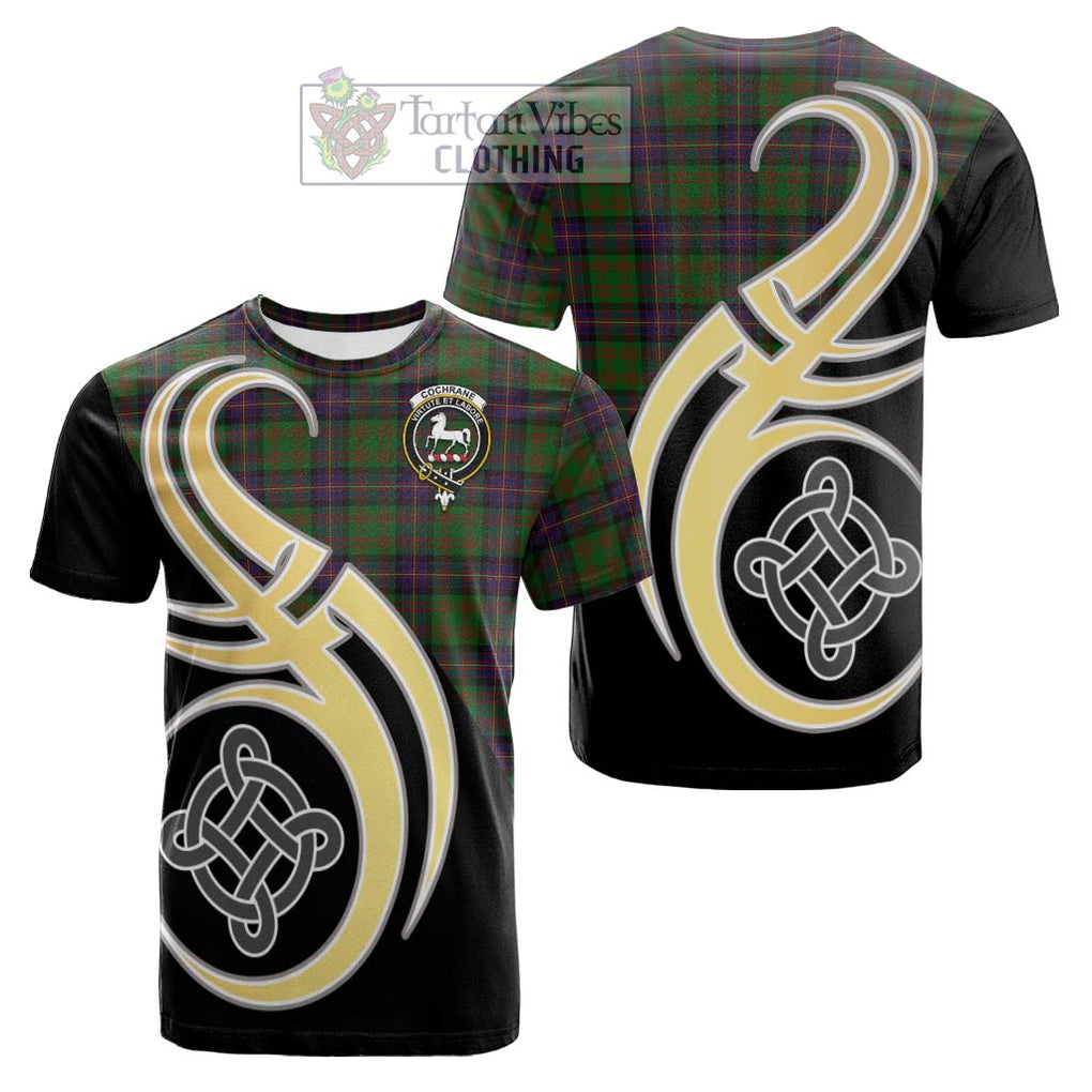 Tartan Vibes Clothing Cochrane Tartan Cotton T-shirt with Family Crest and Celtic Symbol Style