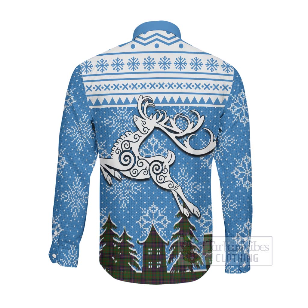 Tartan Vibes Clothing Cochrane Clan Christmas Long Sleeve Button Shirt Celtic Reindeer Style