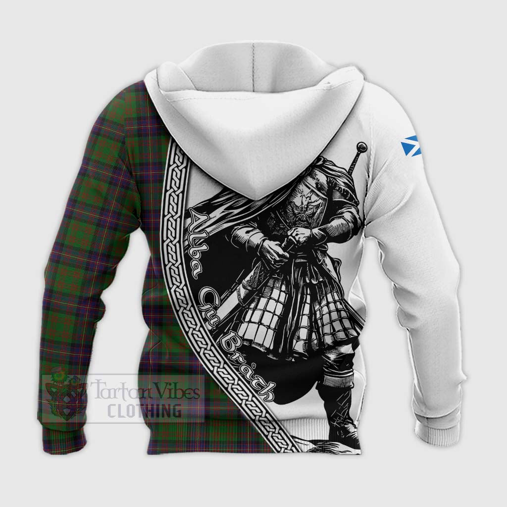 Tartan Vibes Clothing Cochrane Tartan Clan Crest Knitted Hoodie with Highlander Warrior Celtic Style