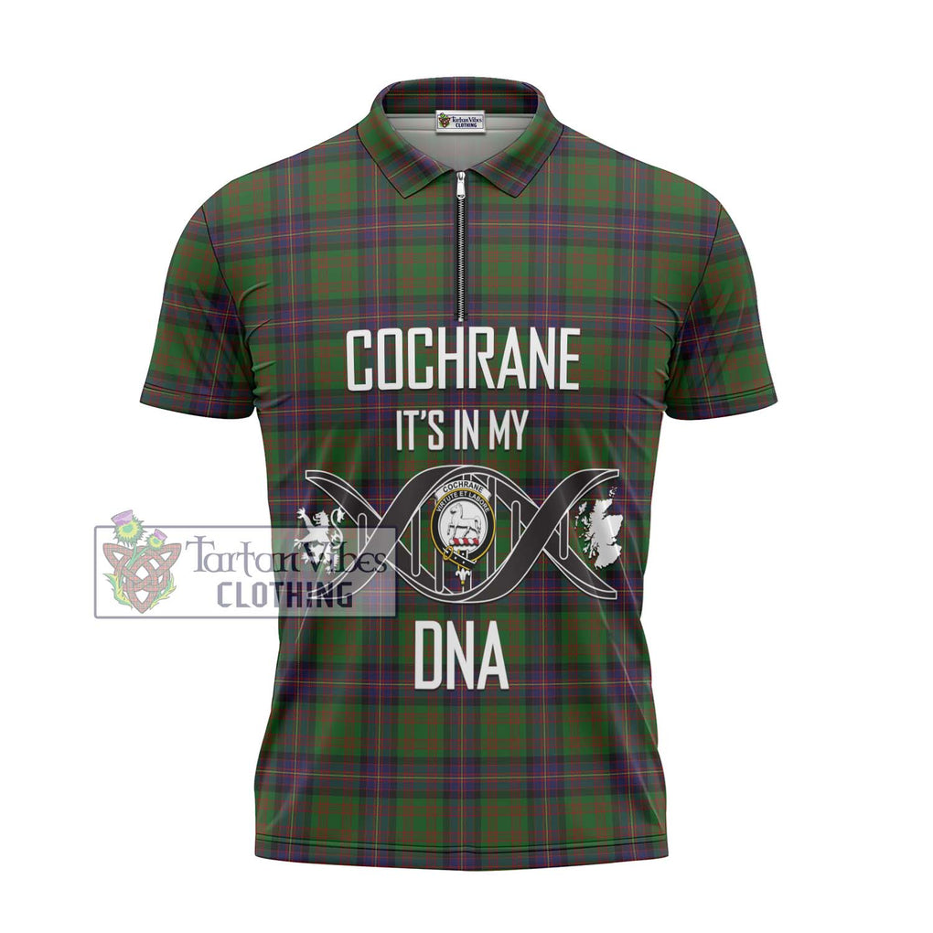 Cochrane Tartan Zipper Polo Shirt with Family Crest DNA In Me Style - Tartanvibesclothing Shop