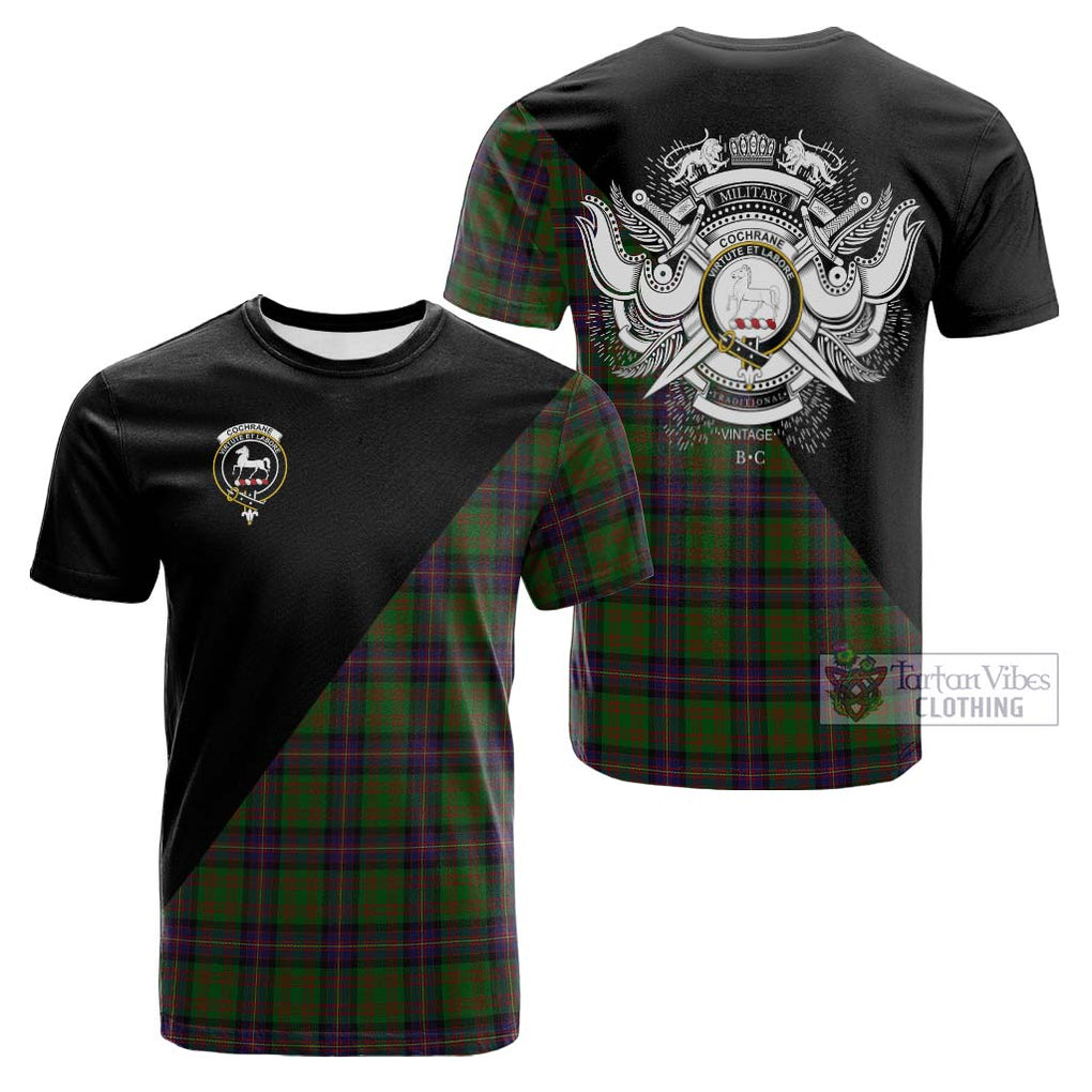 Tartan Vibes Clothing Cochrane Tartan Cotton T-shirt with Family Crest and Military Logo Style