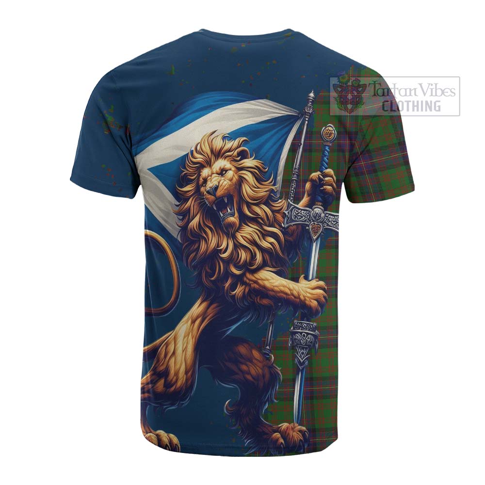 Tartan Vibes Clothing Cochrane Tartan Family Crest Cotton T-shirt with Scottish Majestic Lion