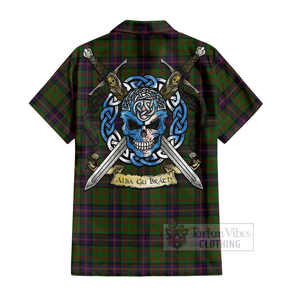 Tartan Vibes Clothing Cochrane Tartan Short Sleeve Button Shirt with Family Crest Celtic Skull Style