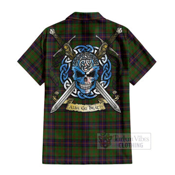 Cochrane Tartan Short Sleeve Button Shirt with Family Crest Celtic Skull Style