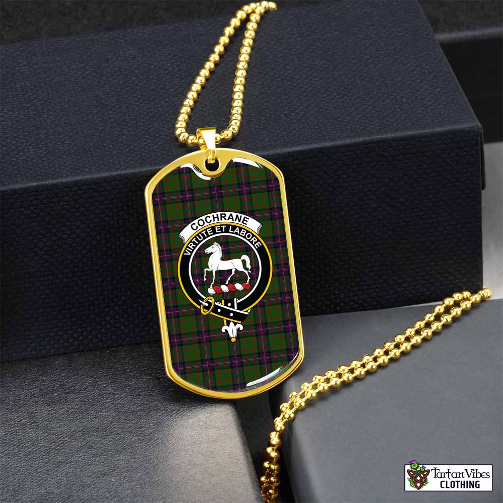 Tartan Vibes Clothing Cochrane Tartan Dog Tag Necklace with Family Crest