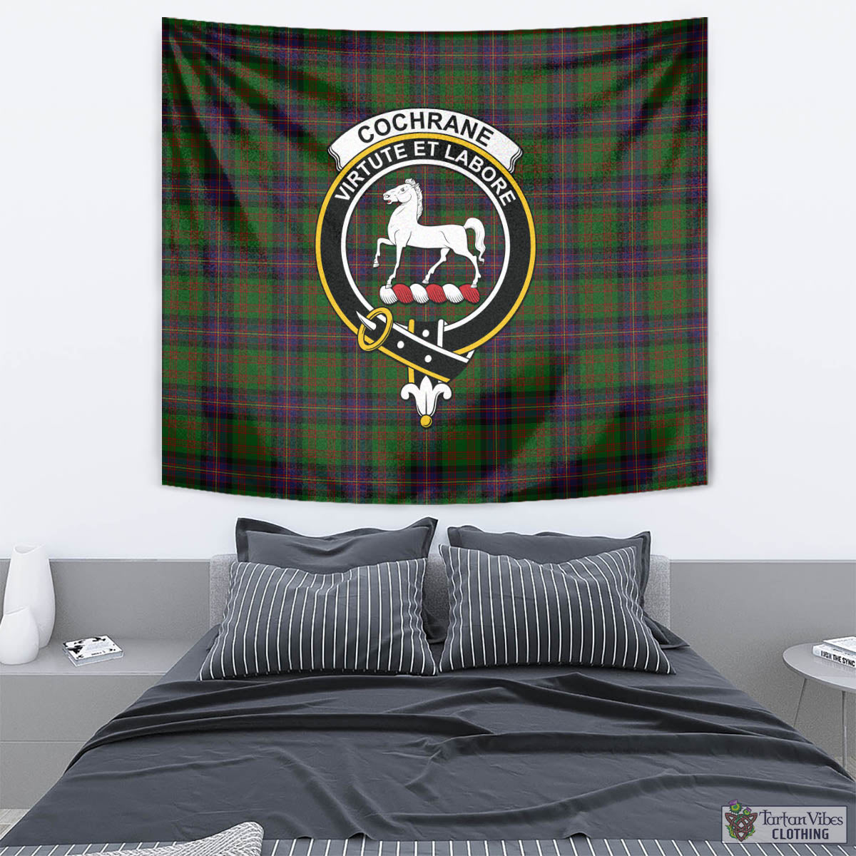 Tartan Vibes Clothing Cochrane Tartan Tapestry Wall Hanging and Home Decor for Room with Family Crest