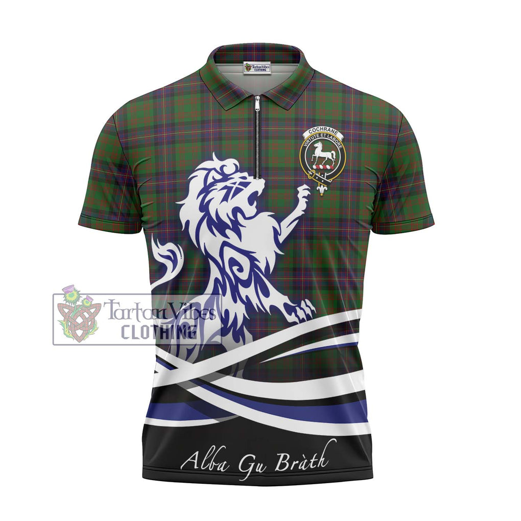 Cochrane Tartan Zipper Polo Shirt with Alba Gu Brath Regal Lion Emblem - Tartanvibesclothing Shop