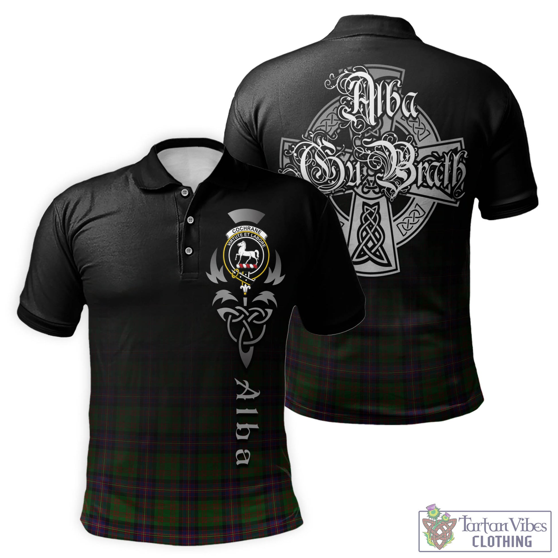 Tartan Vibes Clothing Cochrane Tartan Polo Shirt Featuring Alba Gu Brath Family Crest Celtic Inspired