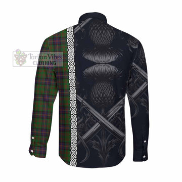 Cochrane Tartan Long Sleeve Button Shirt with Family Crest Cross Sword Thistle Celtic Vibes