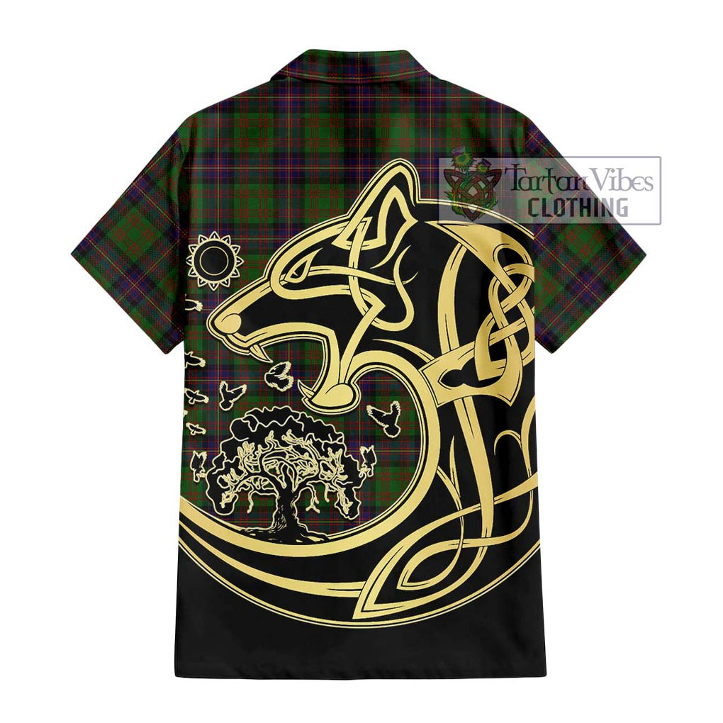 Cochrane Tartan Short Sleeve Button Shirt with Family Crest Celtic Wolf Style - Tartan Vibes Clothing