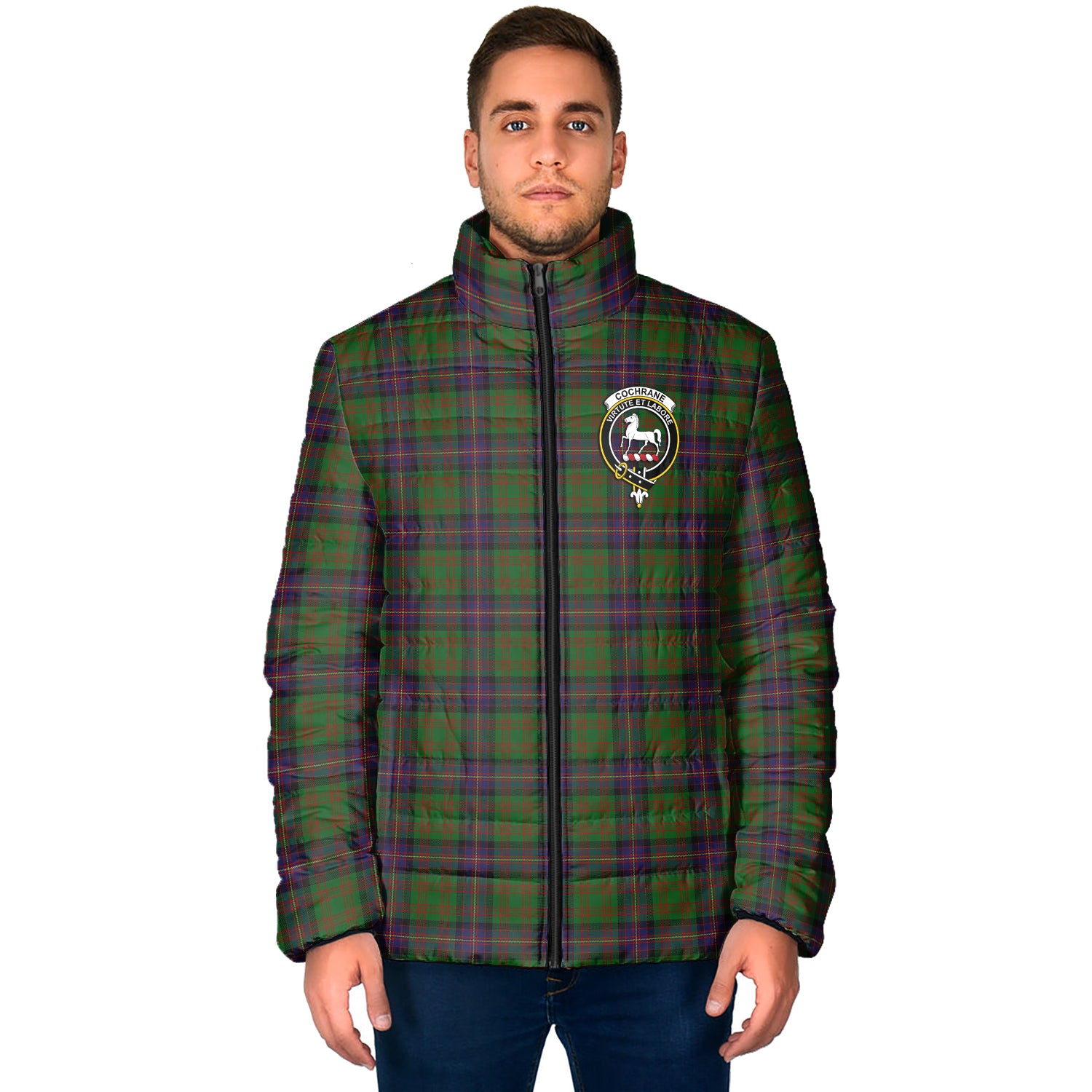 Cochrane Tartan Padded Jacket with Family Crest - Tartan Vibes Clothing