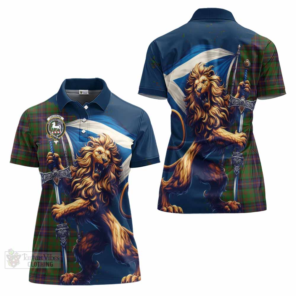 Tartan Vibes Clothing Cochrane Tartan Family Crest Women's Polo Shirt with Scottish Majestic Lion