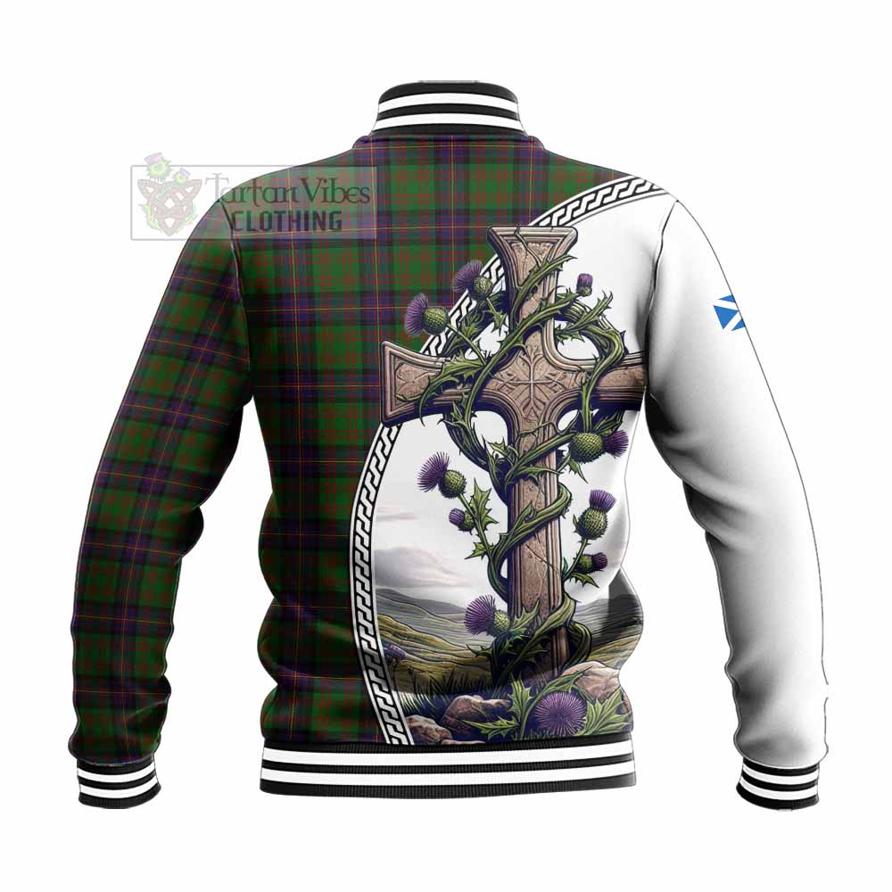 Tartan Vibes Clothing Cochrane Tartan Baseball Jacket with Family Crest and St. Andrew's Cross Accented by Thistle Vines