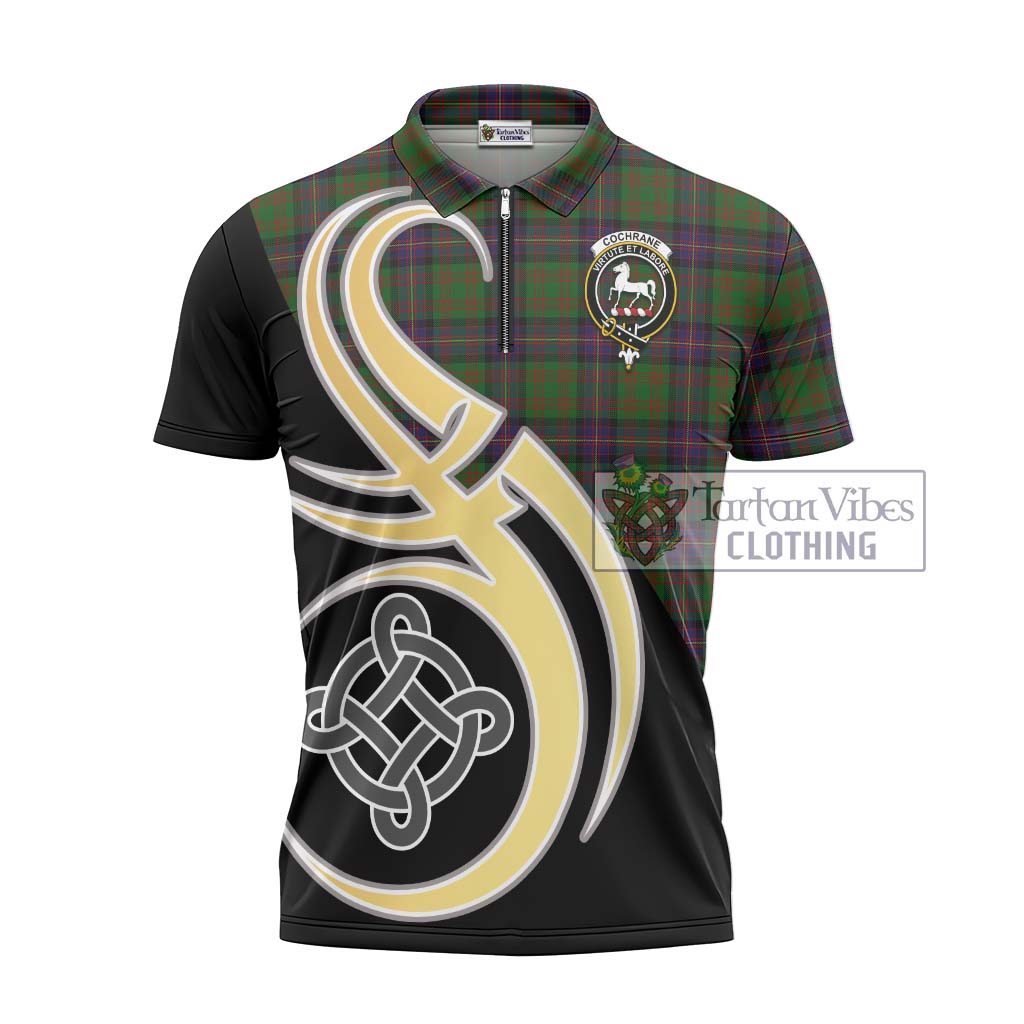 Tartan Vibes Clothing Cochrane Tartan Zipper Polo Shirt with Family Crest and Celtic Symbol Style