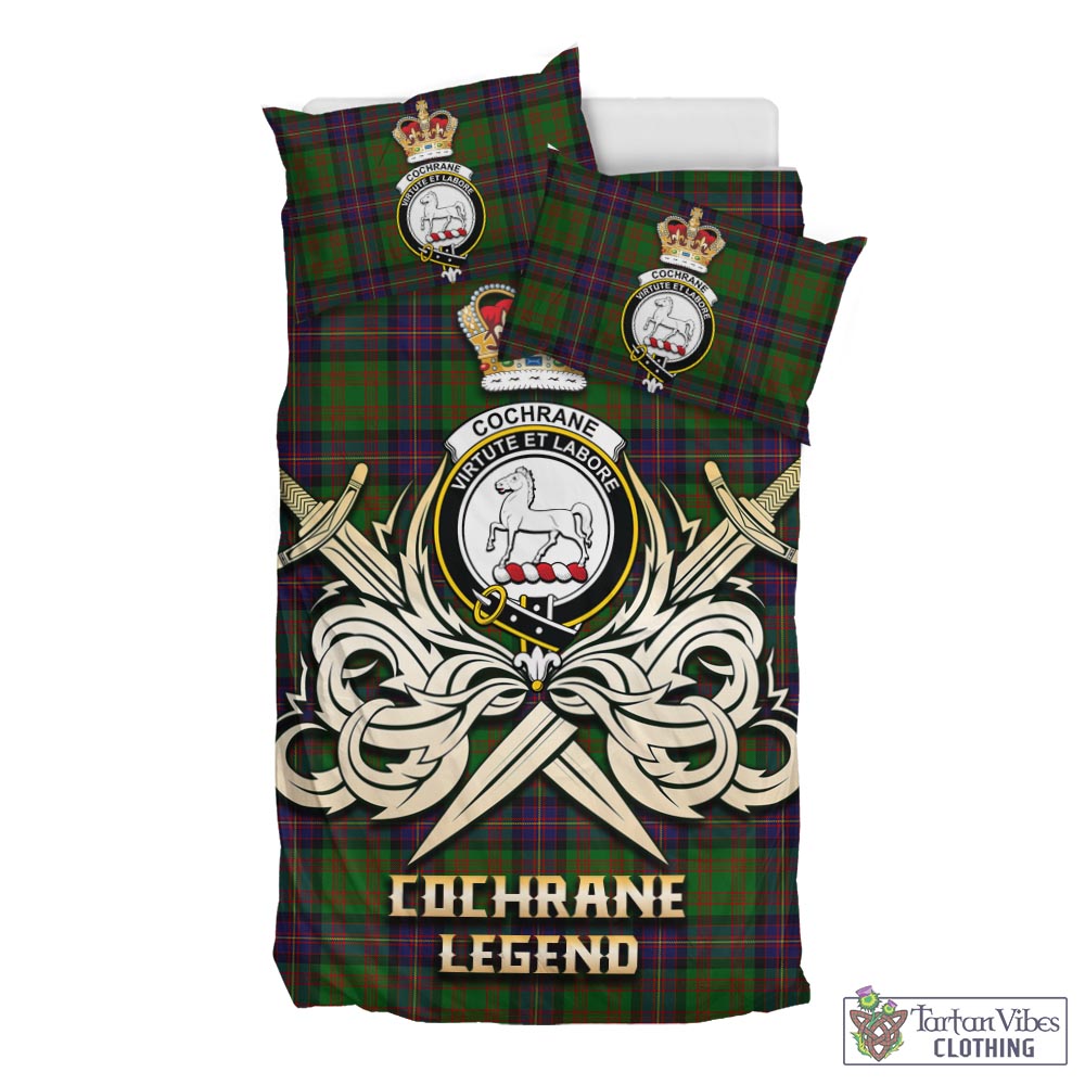 Tartan Vibes Clothing Cochrane Tartan Bedding Set with Clan Crest and the Golden Sword of Courageous Legacy