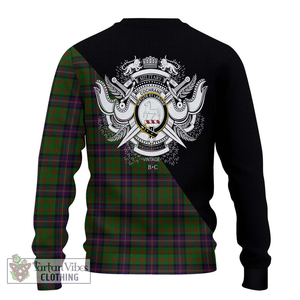 Cochrane Tartan Knitted Sweater with Family Crest and Military Logo Style - Tartanvibesclothing Shop