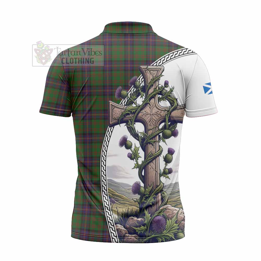 Tartan Vibes Clothing Cochrane Tartan Zipper Polo Shirt with Family Crest and St. Andrew's Cross Accented by Thistle Vines