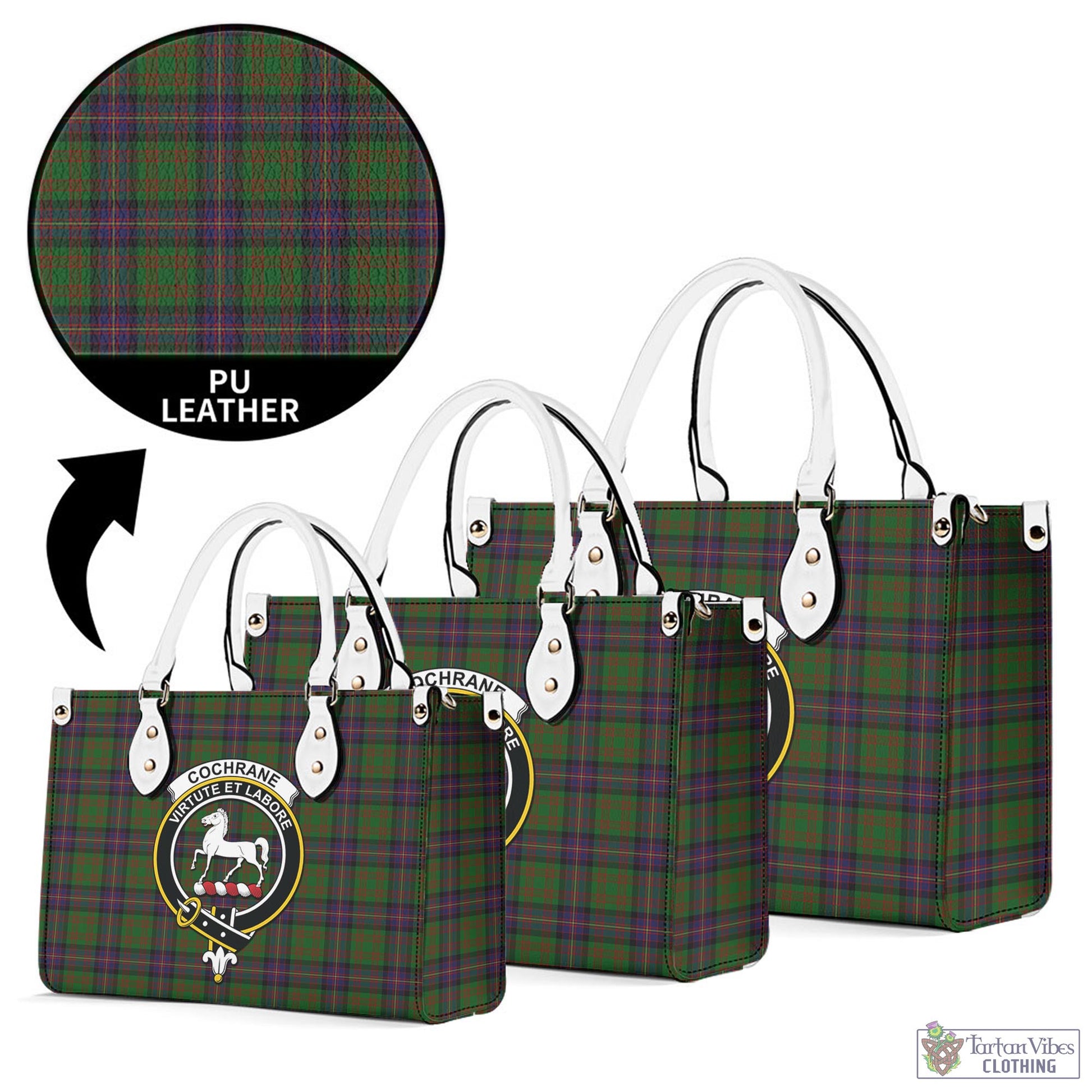 Tartan Vibes Clothing Cochrane Tartan Luxury Leather Handbags with Family Crest