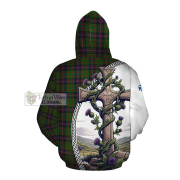 Cochrane Tartan Cotton Hoodie with Family Crest and St. Andrew's Cross Accented by Thistle Vines Pullover Hoodie - Tartan Vibes Clothing