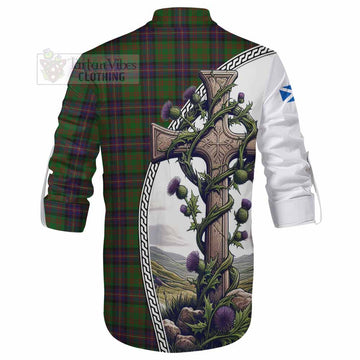 Cochrane Tartan Ghillie Kilt Shirt with Family Crest and St. Andrew's Cross Accented by Thistle Vines