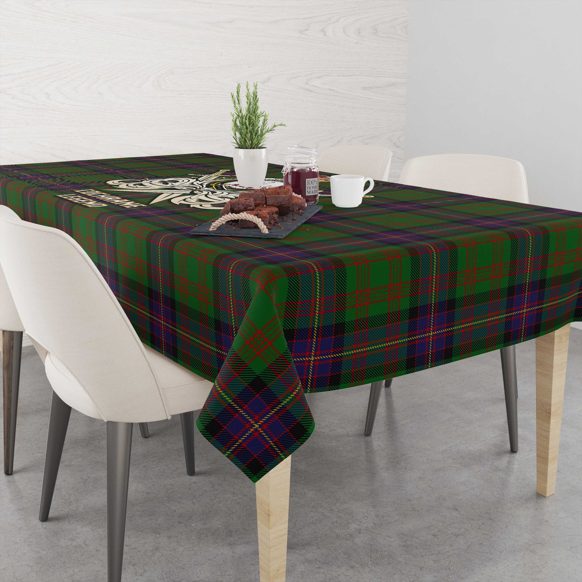 Tartan Vibes Clothing Cochrane Tartan Tablecloth with Clan Crest and the Golden Sword of Courageous Legacy