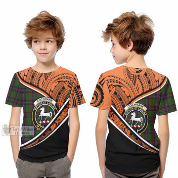 Cochrane Crest Tartan Kid T-Shirt with Polynesian Vibes Style - Orange Version