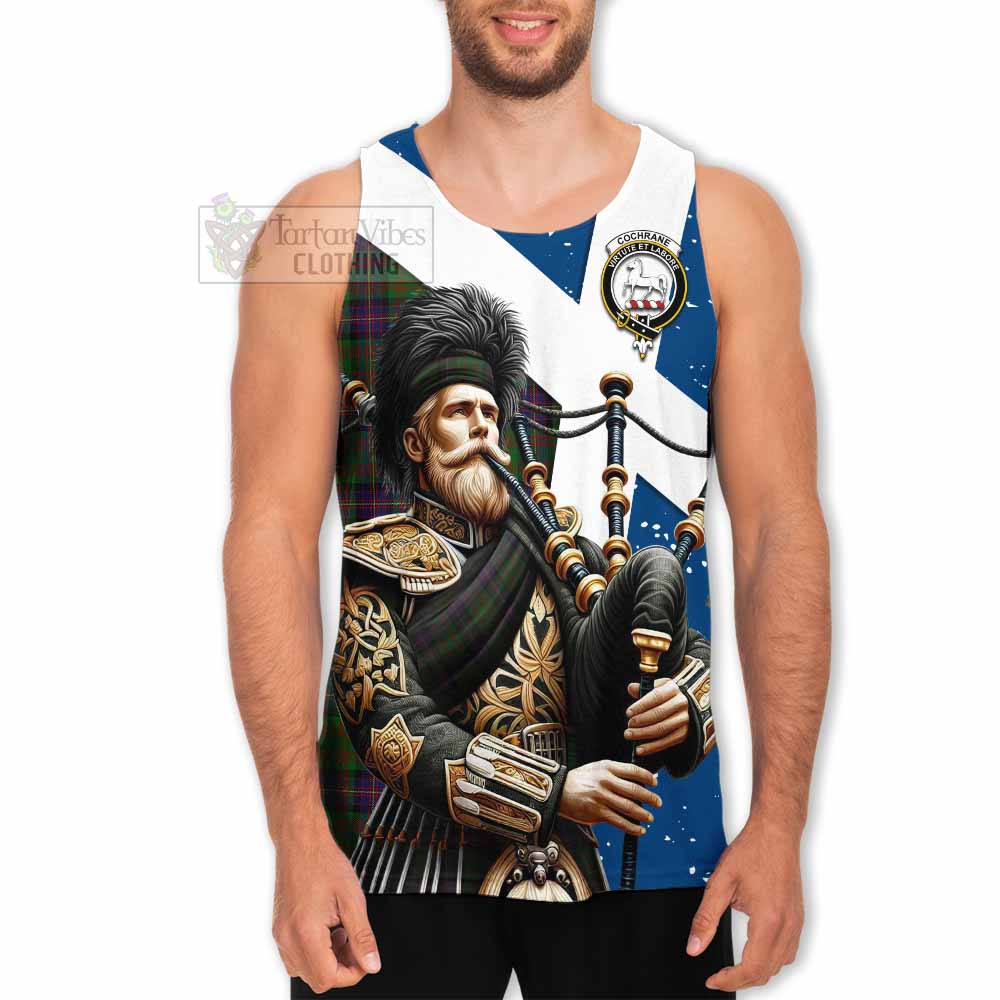 Cochrane Tartan Men's Tank Top with Family Crest Scottish Bagpiper Vibes