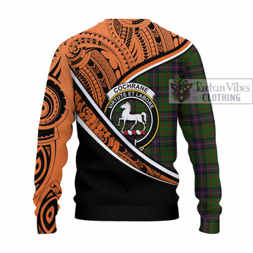 Cochrane Crest Tartan Knitted Sweater with Polynesian Vibes Style - Orange Version