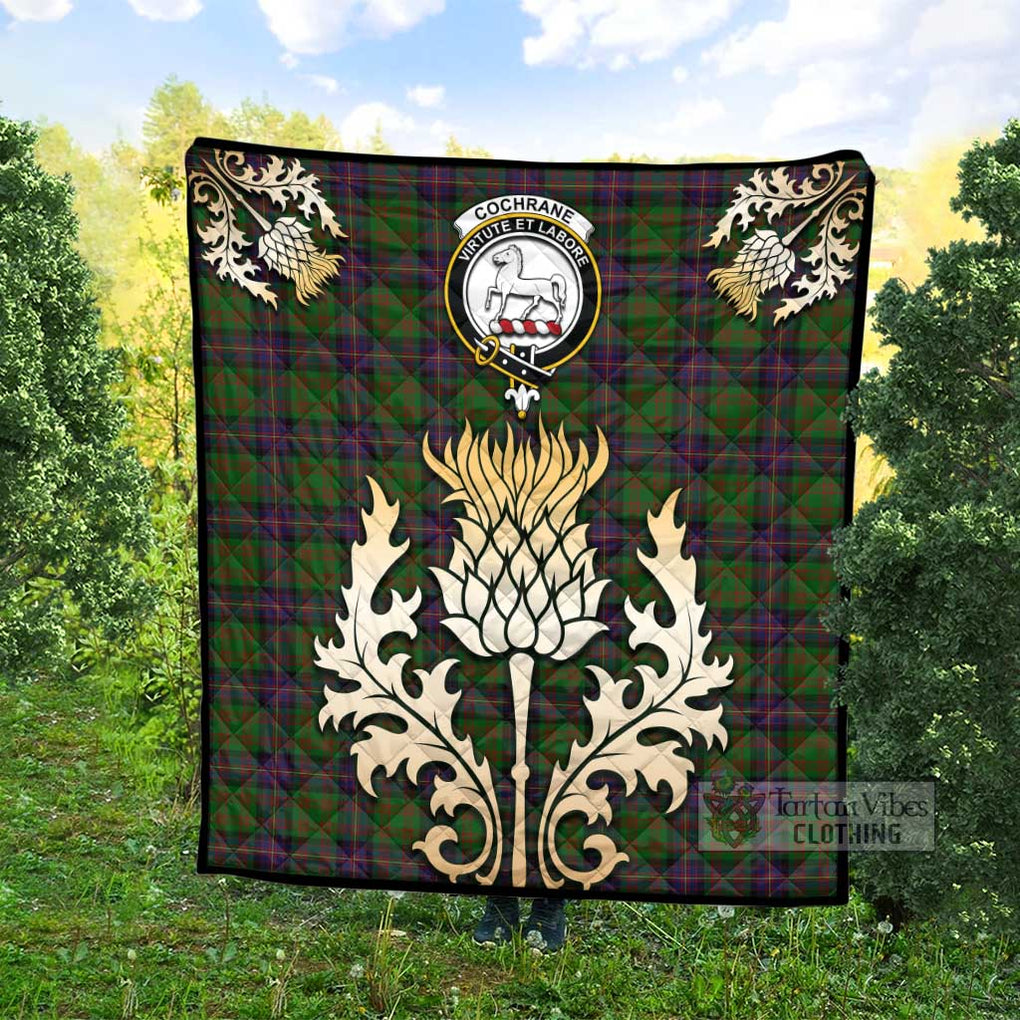 Tartan Vibes Clothing Cochrane Tartan Quilt with Family Crest and Golden Thistle Style