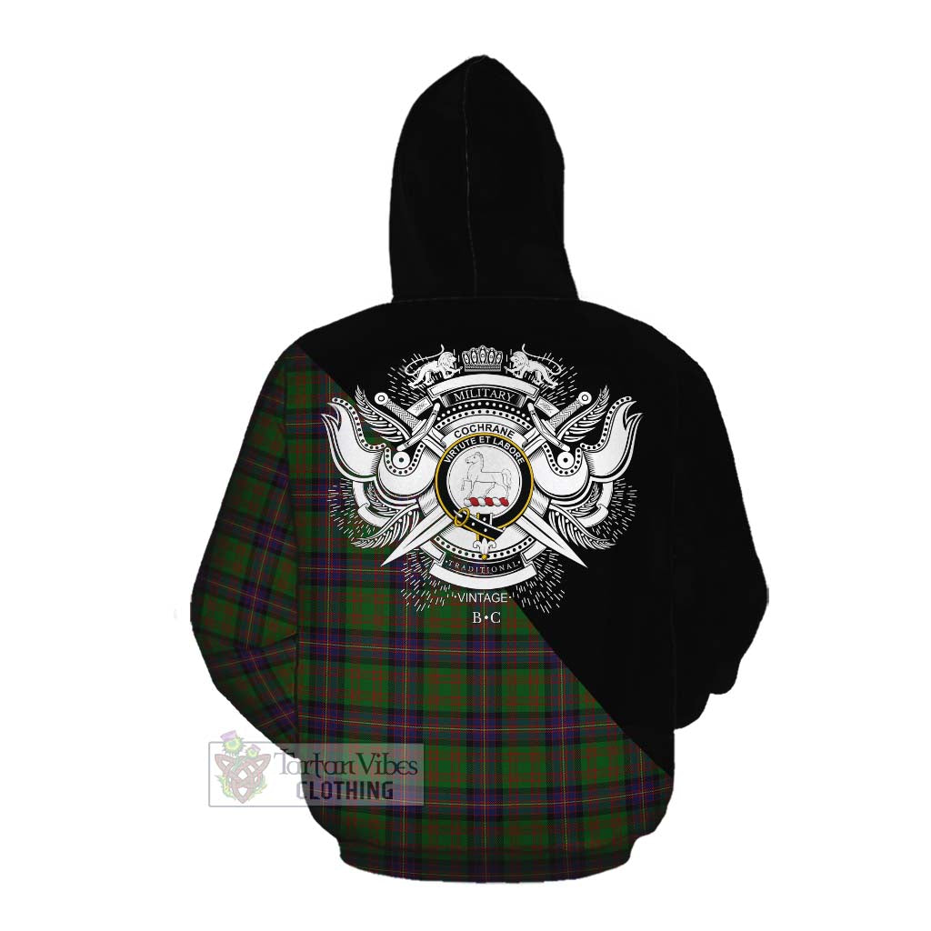 Tartan Vibes Clothing Cochrane Tartan Cotton Hoodie with Family Crest and Military Logo Style