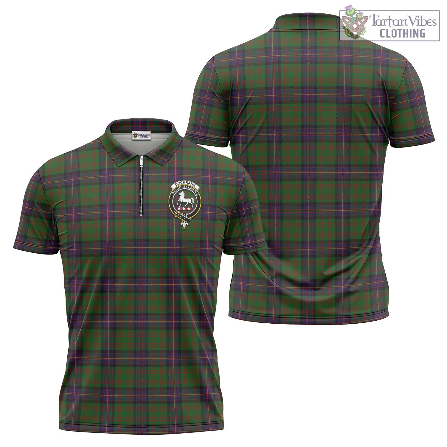 Tartan Vibes Clothing Cochrane Tartan Zipper Polo Shirt with Family Crest