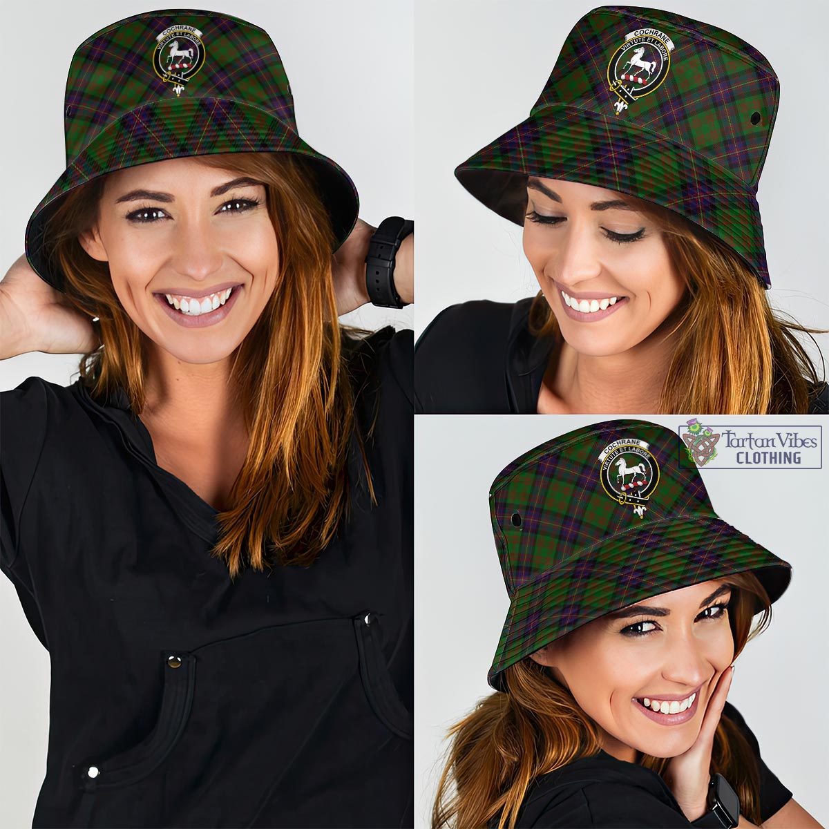 Tartan Vibes Clothing Cochrane Tartan Bucket Hat with Family Crest