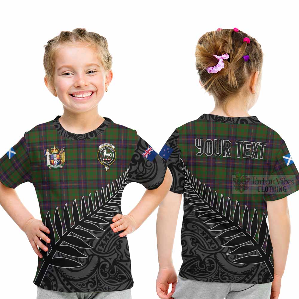 Tartan Vibes Clothing Cochrane Crest Tartan Kid T-Shirt with New Zealand Silver Fern Half Style