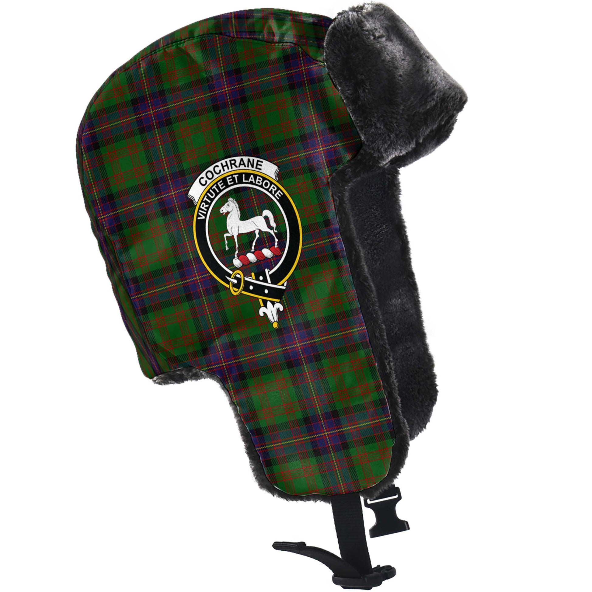 Cochrane Tartan Winter Trapper Hat with Family Crest - Tartanvibesclothing