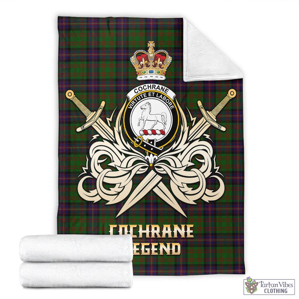 Tartan Vibes Clothing Cochrane Tartan Blanket with Clan Crest and the Golden Sword of Courageous Legacy