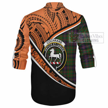 Cochrane Crest Tartan Ghillie Kilt Shirt with Polynesian Vibes Style - Orange Version