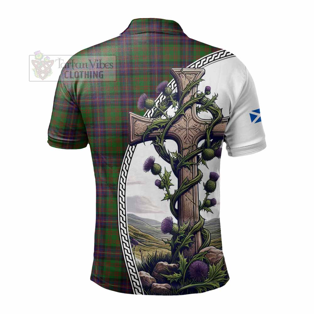 Tartan Vibes Clothing Cochrane Tartan Polo Shirt with Family Crest and St. Andrew's Cross Accented by Thistle Vines