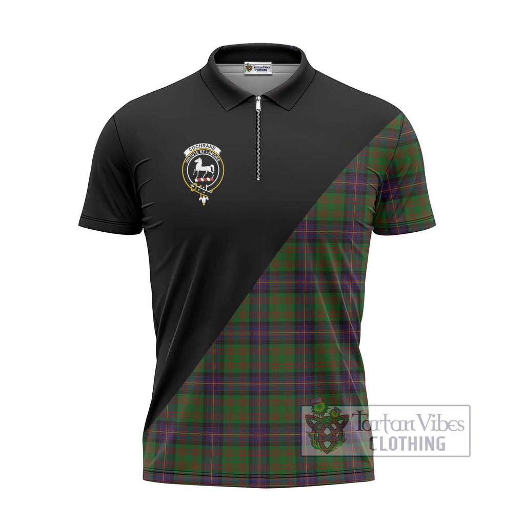 Cochrane Tartan Zipper Polo Shirt with Family Crest and Military Logo Style - Tartanvibesclothing Shop