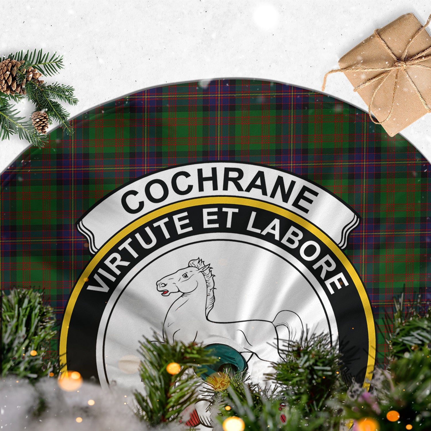 Cochrane Tartan Christmas Tree Skirt with Family Crest - Tartanvibesclothing